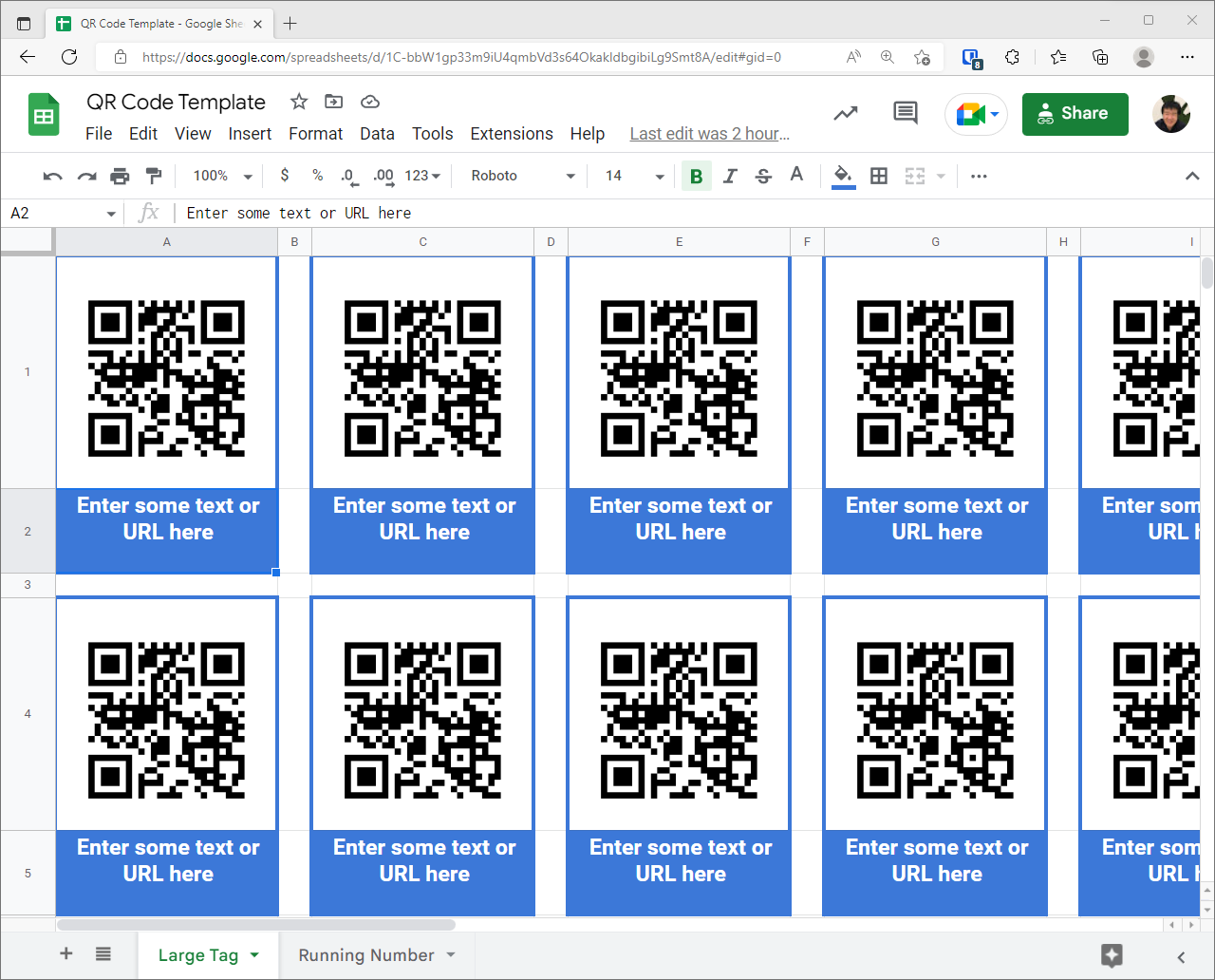 QR Codes template in Google Sheets